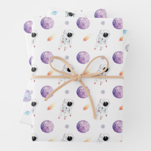 Aquarellraum Galaxy Astronaut Geschenkpapier Set