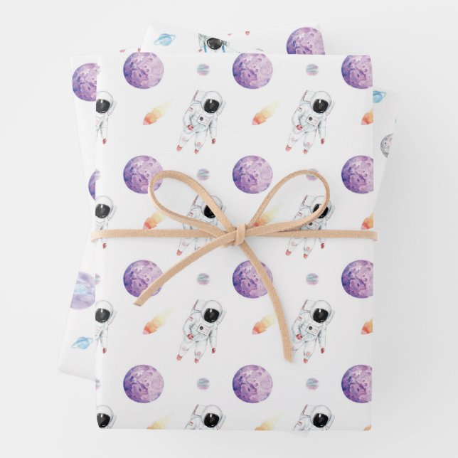 Aquarellraum Galaxy Astronaut Geschenkpapier Set (Beispiel)