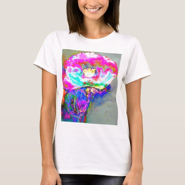 Aquarellrosa abstrakte Blumenbemalung T-Shirt (Vorderseite)