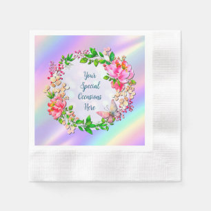 Aquarellrosa Blüten- und Schmetterlingsfeder Serviette