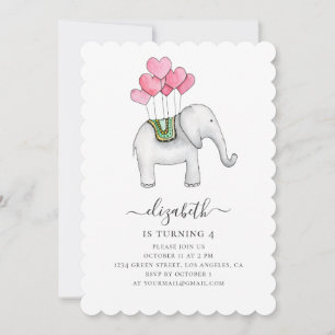Aquarellrosa Elefant. Geburtstagsparty Einladung
