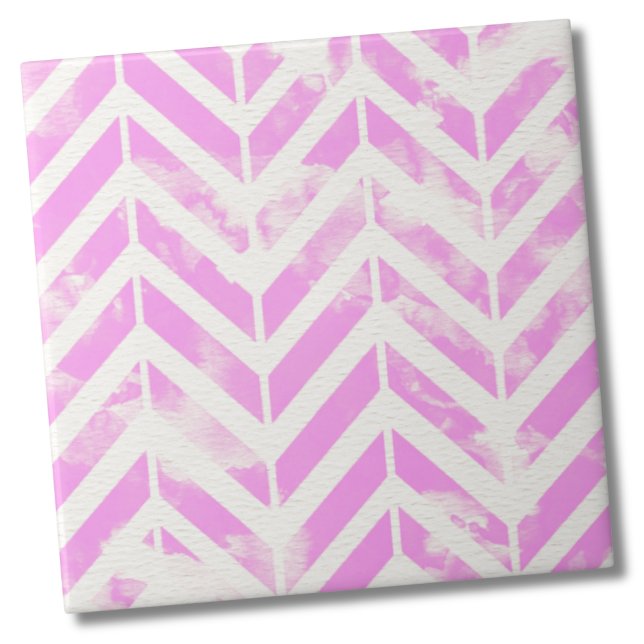 Aquarellrosa Herringbone-Muster Fliese (Trendy Rustic Pink Watercolor Herringbone Pattern Ceramic Tile)