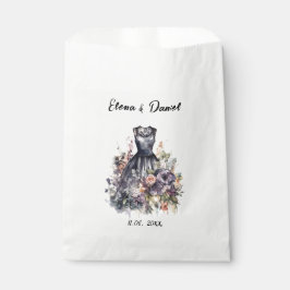 Aquarellrosa Lavendel Rose Schwarzes Kleid Hochzei Geschenktütchen