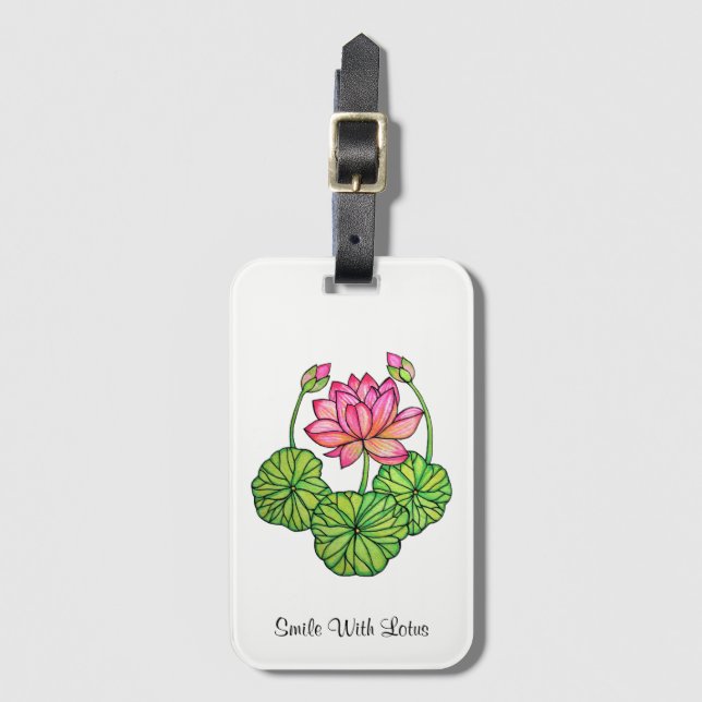 Aquarellrosa Lotus mit Buds & Blätter Gepäckanhänger (Vorderseite Vertikal)