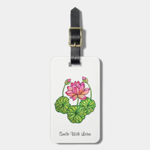 Aquarellrosa Lotus mit Buds & Blätter Gepäckanhänger