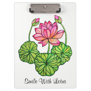 Aquarellrosa Lotus mit Buds & Blätter Klemmbrett