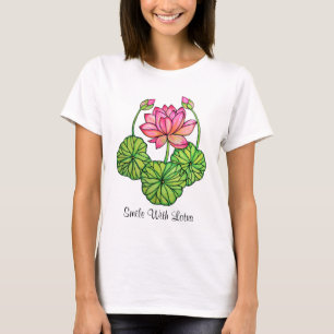 Aquarellrosa Lotus mit Buds & Blätter T-Shirt