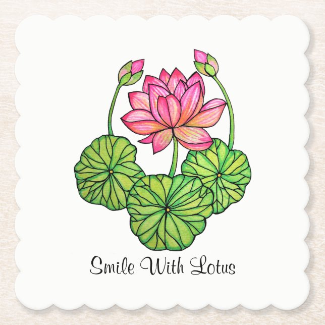 Aquarellrosa Lotus mit Buds & Blätter Untersetzer (Vorderseite)