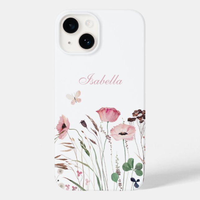 Aquarellrosa Mohnblüte Individuelle Name Case-Mate iPhone Hülle (Rückseite)