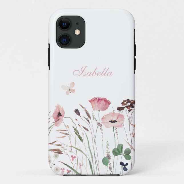Aquarellrosa Mohnblüte Individuelle Name Case-Mate iPhone Hülle (Rückseite)