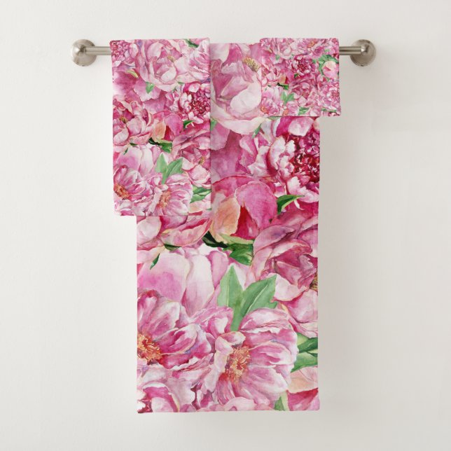 Aquarellrosa-Peonies Badhandtuch Set (Insitu)