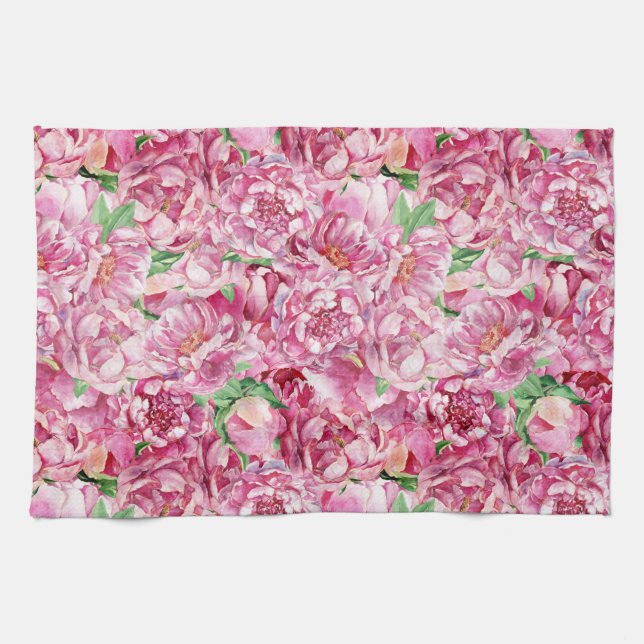 Aquarellrosa-Peonies Geschirrtuch (Horizontal)