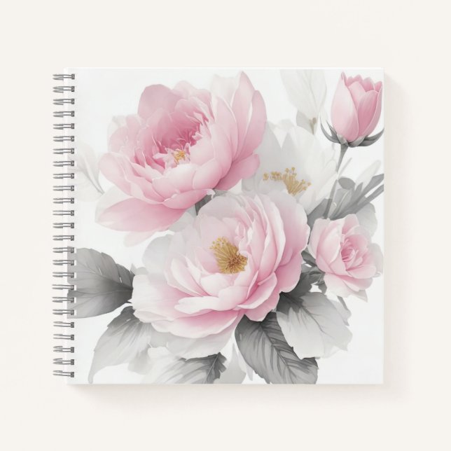 Aquarellrosa-Peonies Notizbuch (Vorderseite)