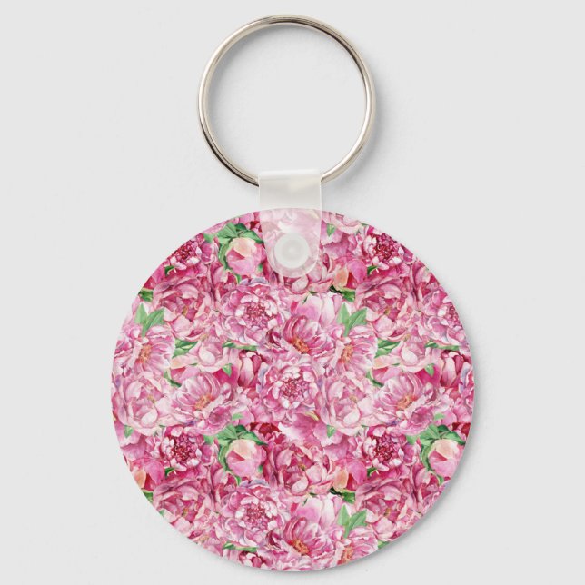 Aquarellrosa-Peonies Schlüsselanhänger (Vorderseite)