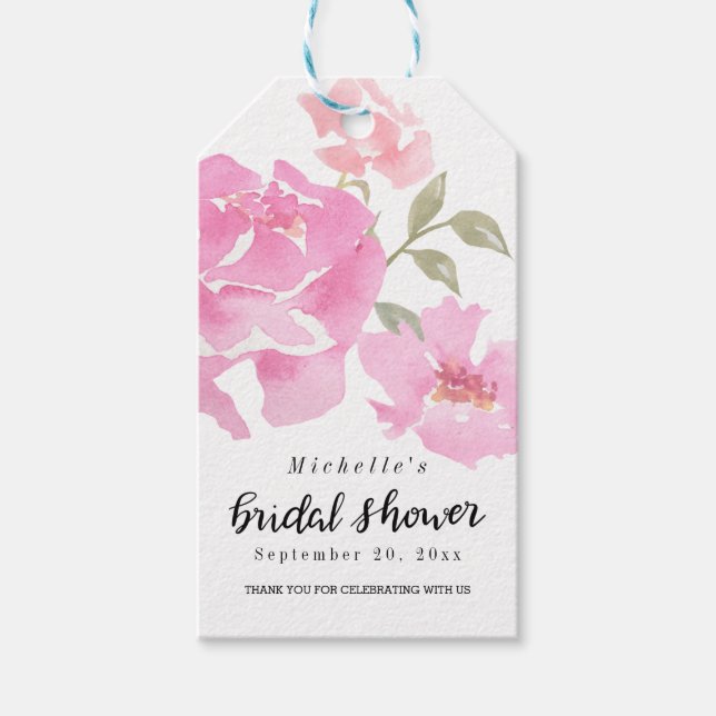 Aquarellrosa-Peonies | Skript-Brautparty Geschenkanhänger (Vorderseite)