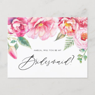 Aquarellrosa-Peonies werden Sie meine Bridesmaid s Einladungspostkarte