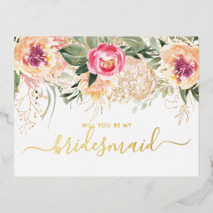 Aquarellrosa-Peonies werden Sie meine Bridesmaid s Folie Einladungspostkarte
