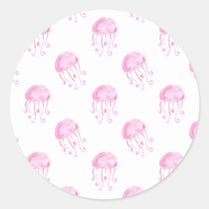 Aquarellrosa-Qualle-Stranddesign Runder Aufkleber
