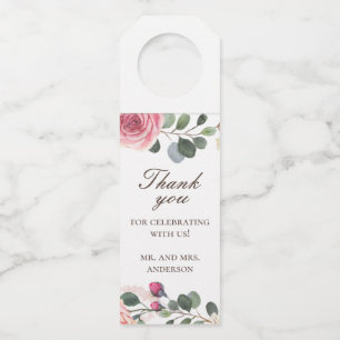 Aquarellrosa Rosen. Blumenhochzeit vielen Dank Flaschenanhänger