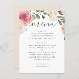 Aquarellrosa Rosen. Hochzeit mit Blumen Menükarte