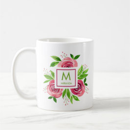 Aquarellrosa Rosen Mit Monogramm Personalisiert Kaffeetasse