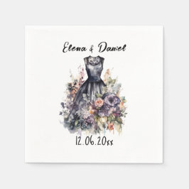 Aquarellrosa Rosen Name Schwarzes Kleid Hochzeit Serviette