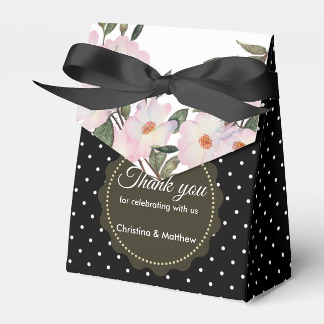 Aquarellrosa Rosen Schwarz-weiß Polka Dots Geschenkschachtel (Vorderseite)