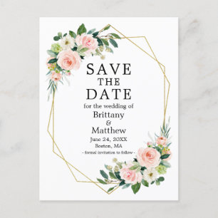 Aquarellrosa Rosenrahmen Save the Date Postkarte