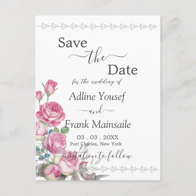 Aquarellrosa Save the Date Postkarte (Vorderseite)