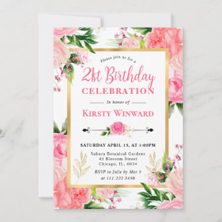 Aquarellrosa Sommerrosen Blume 21. Geburtstag Einladung