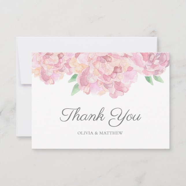 Aquarellrosa-Toronies. Hochzeit im Garten Dankeskarte (Vorderseite)