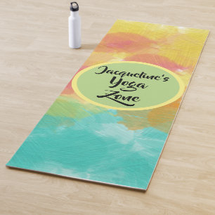 Aquarellrosa Türkisfarbener Gelbgrüner Kreis Yogamatte