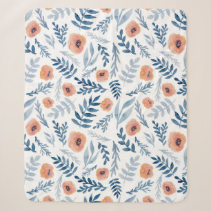 Aquarellrosen: Blaue Blätter Nahtlos Sherpadecke