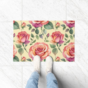 Aquarellrosen in Korallen- und Magentatönen Fußmatte