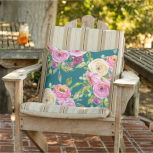 Aquarellrosen in Rosa und Creme auf Türkis Kissen