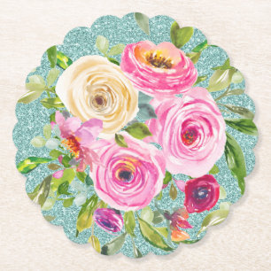 Aquarellrosen in Rosa und Creme mit Aquaglittern Untersetzer