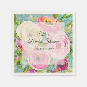 Aquarellrosen in rosa und cremefarbenem Aquaglitte Serviette