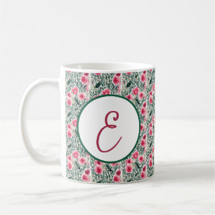 Aquarellrosen in Rosa und weiß gestreifter Monogra Kaffeetasse