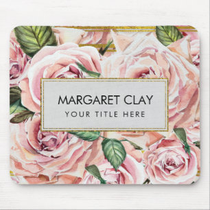 Aquarellrosen mit goldenen Glitterstreifen Mousepad
