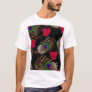 Aquarellrosen, Pfauenfedern, dekorativ. T-Shirt