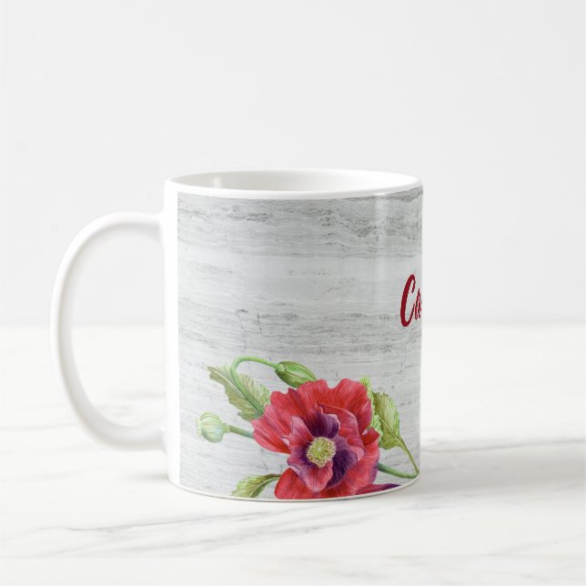 Aquarellrot Poppies Blumendarstellung Kaffeetasse (Links)