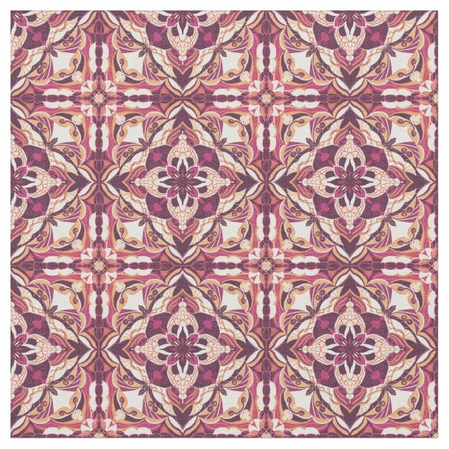 Aquarellrot Red Azulejo Spanish Tile Stoff (Nahaufnahme)