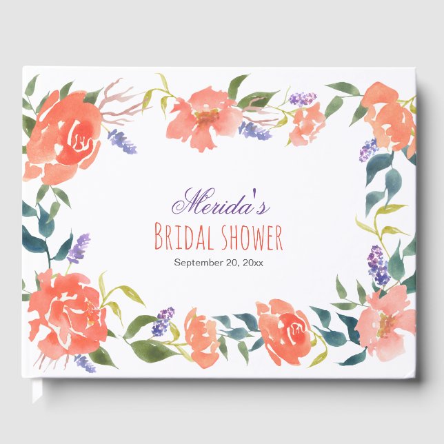Aquarellrote Blume Chic Brautparty Script Gästebuch (Vorderseite)