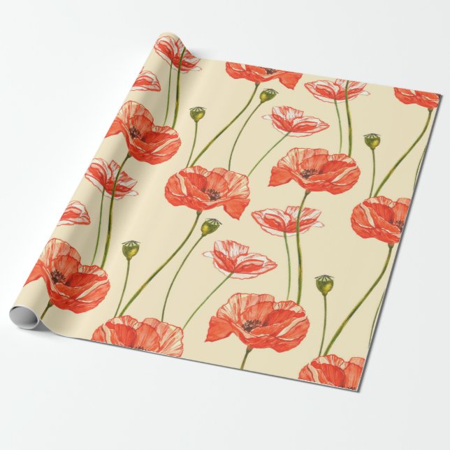 Aquarellrote Mohnchen. Nahtlose Muster. Wild fl Geschenkpapier (Ungerollt)
