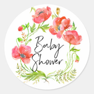 Aquarellrote Poppies Wreath Baby Shower Runder Aufkleber