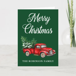 Aquarellroter Lkw Frohe Weihnachts Grün Falten Karte