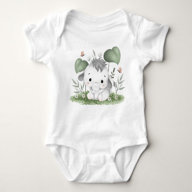Aquarellsafari Elefant im Babydesign Baby Strampler (Vorderseite)