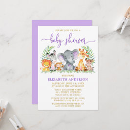 Aquarellsafari Tiere Lila Dusche Gold Einladung