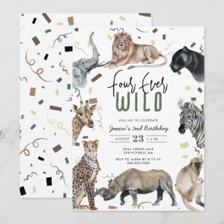 Aquarellsafari Vier Mal Wild Geburtstag Einladung