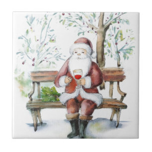 Aquarellsanta mit einem Bruchstück Fliese